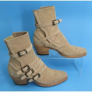 Stetson Katie Beige Tan Suede Vamp Strappy 4 Buckle Bootie $285 Retail - SIZE 8